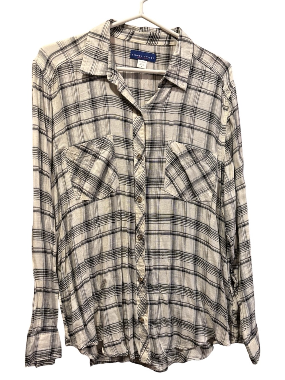 Women’s black and white plaid button down shirt XL